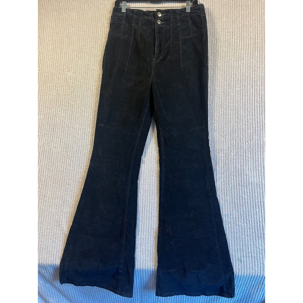 We The Free Black Corduroy Flare Bell Bottom Pants 31 High Rise Button Seam